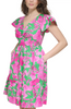 Image of Kensie Flutter Sleeve Cotton Babydoll Dress with Pockets - Pink/Green