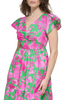Image of Kensie Flutter Sleeve Cotton Babydoll Dress with Pockets - Pink/Green