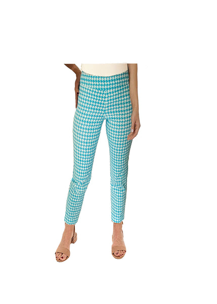 Krazy Larry Print Pull On Ankle Pant - Turquoise Mini Houndstooth