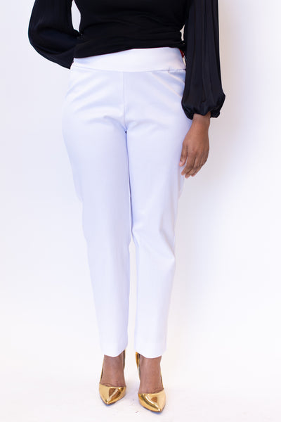Krazy Larry Pull On Cotton Pique Ankle Pant - White