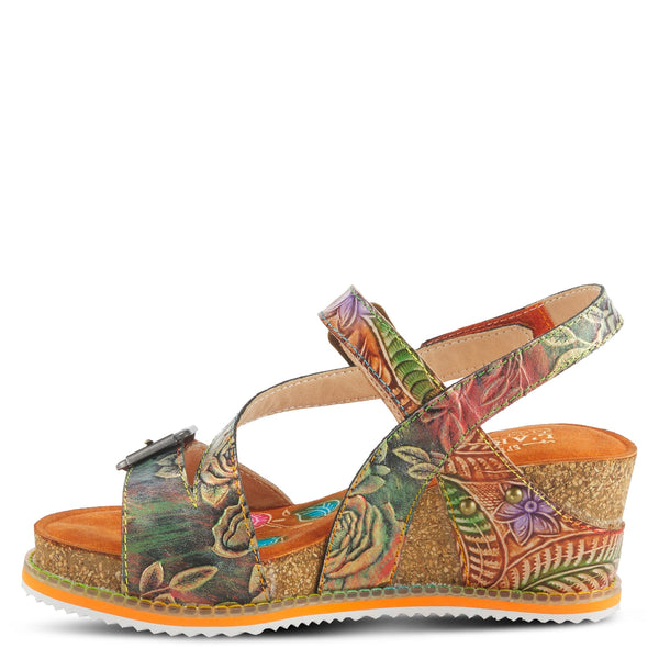 L'Artiste by Spring Step Anittas Floral Ankle Strap Wedge Sandal - Orange/Multicolor
