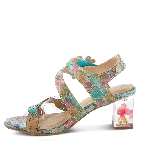 L'Artiste by Spring Step Caselle Vinyl/Leather Block Heel Sandal - Turquoise/Multicolor
