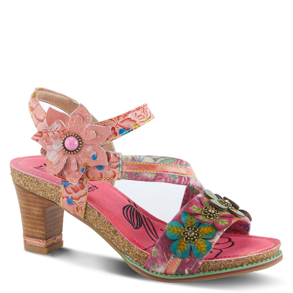 L'Artiste by Spring Step Chagell Block Heel Floral Motif Sandal - Pink/Multicolor