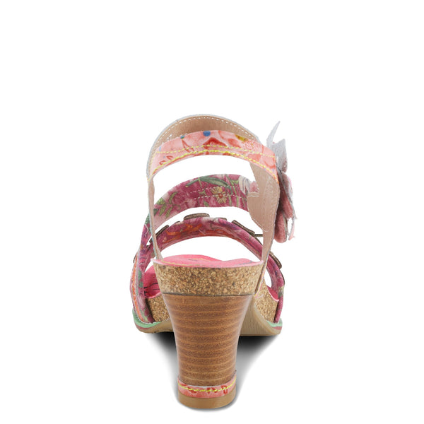 L'Artiste by Spring Step Chagell Block Heel Floral Motif Sandal - Pink/Multicolor