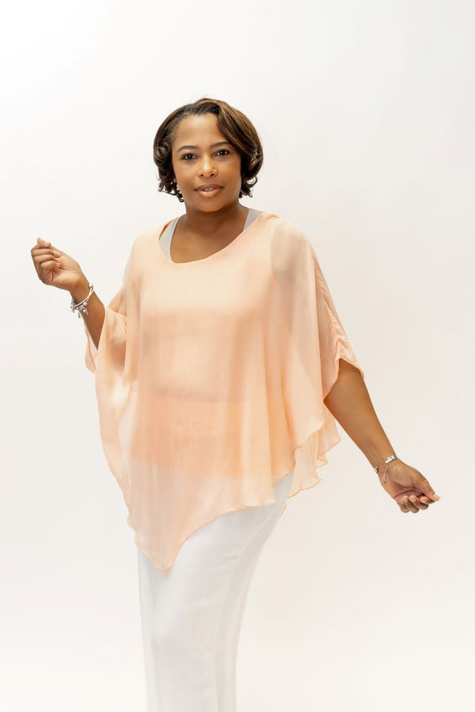 M Made in Italy Silk Overlay Top - Peach