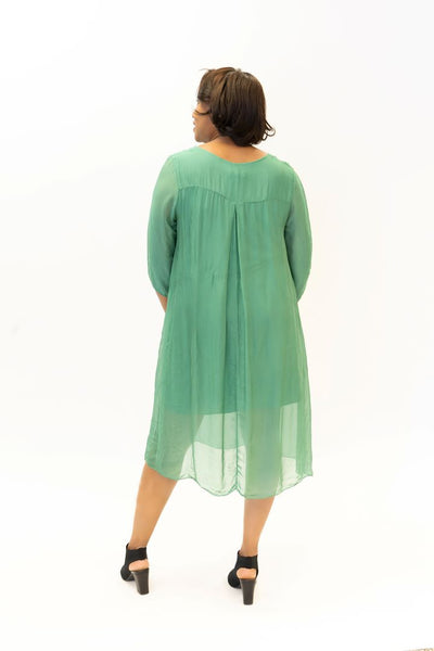 M Made in Italy Silk Overlay Dress - Green