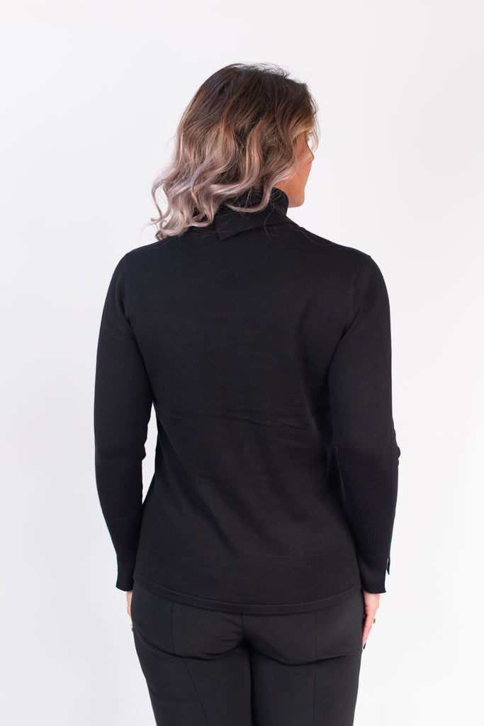 Marble Envelope Collar Sweater - Black