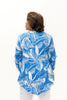 Image of Marble Palm Print Tie Sleeve V-Neck Top - Blue/White
