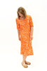 Image of Marble Animal Print 3/4 Sleeve Tiered Midi Dress - Orange/White