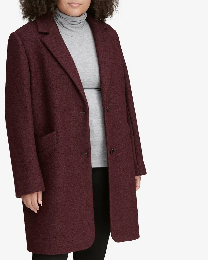Marc New York Plus Size Paige Wool Blend Bouclé Coat - Burgundy