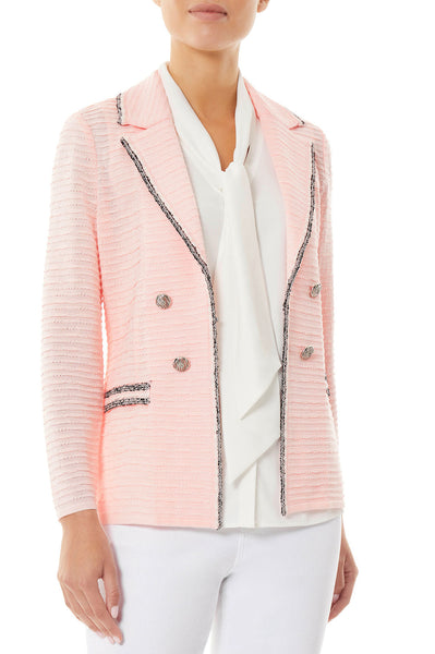 Ming Wang Long Sleeve Faux Double Breasted Jacket - Pink Satin/Black