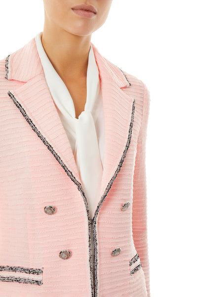 Ming Wang Long Sleeve Faux Double Breasted Jacket - Pink Satin/Black