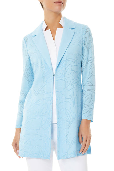 Ming Wang Floral Burnout Notched Lapel Knit Jacket - Serene Blue