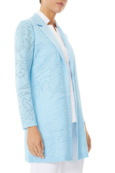 Ming Wang Floral Burnout Notched Lapel Knit Jacket - Serene Blue