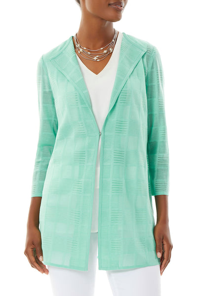 Ming Wang Wing Collar Sheer Textured Knit Jacket - Seaspray