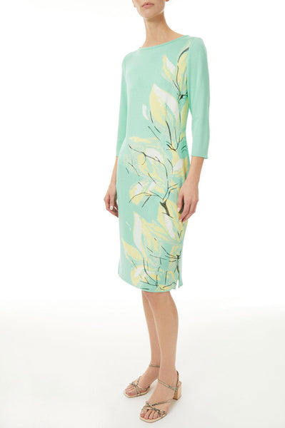 Ming Wang 3/4 Sleeve Floral Sheath Dress - Seaspray/Goldfinch