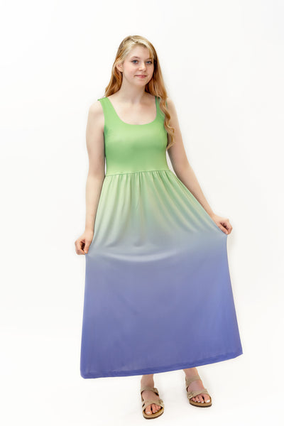 Nally & Millie Sleeveless Ombré Empire Waist Maxi Dress - Green/Blue