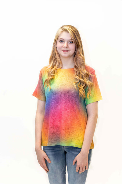 Nally & Millie Short Sleeve Rainbow Knit Top - Multicolor