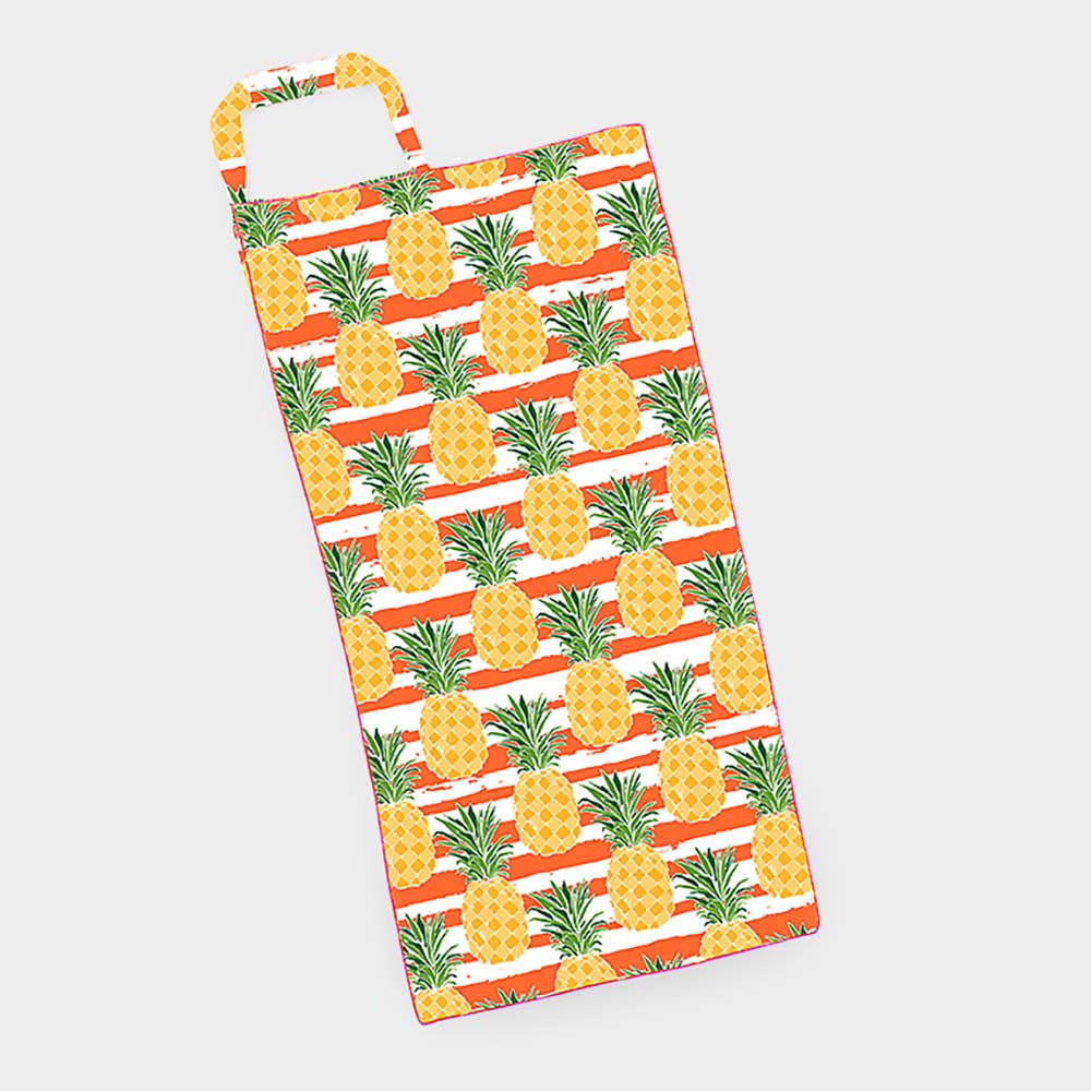 2-in-1 Beach Towel/Tote Bag - Orange Pineapple Print