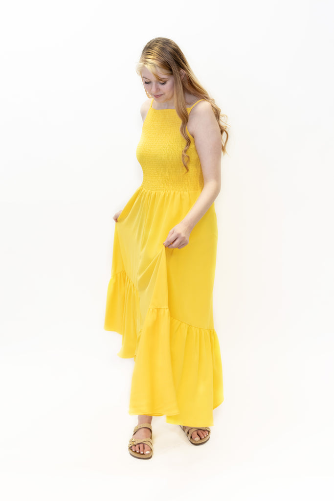 Patrizia Luca Smocked Sleeveless Maxi Dress - Yellow