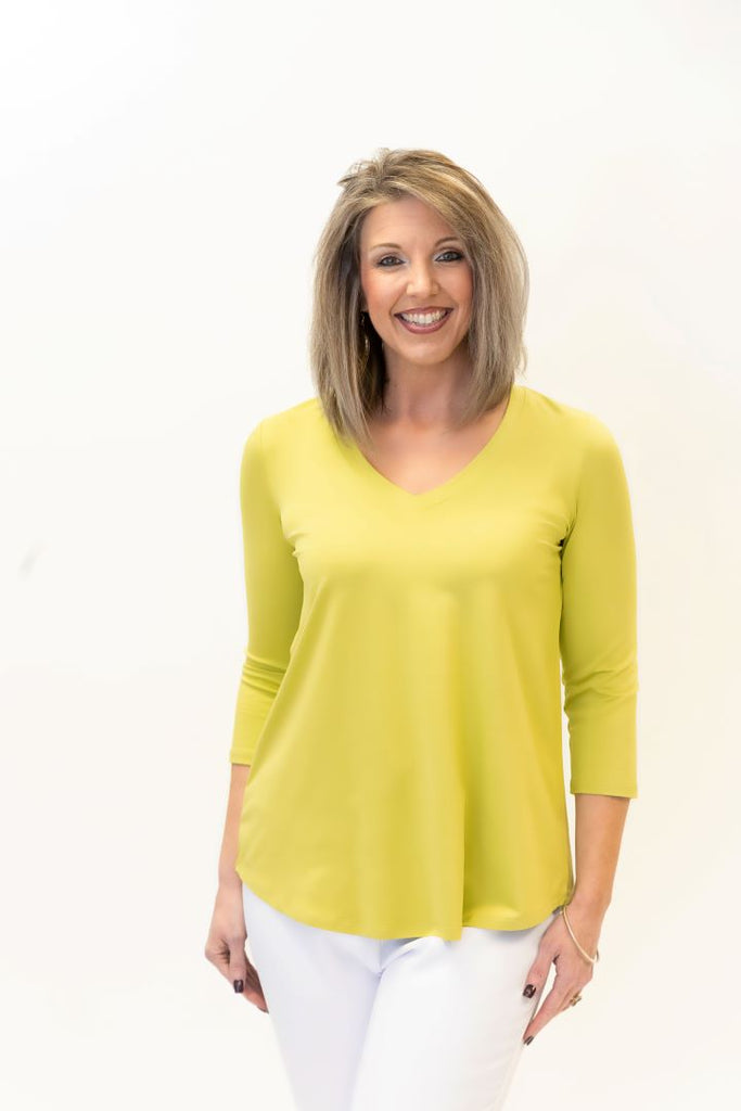 Pure Essence V-Neck 3/4 Sleeve Bamboo Jersey Top - Lime