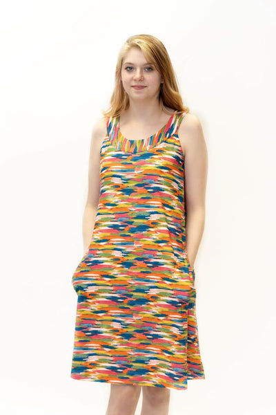 Pure Essence Sleeveless Brushstroke Print Swing Dress - Multicolor