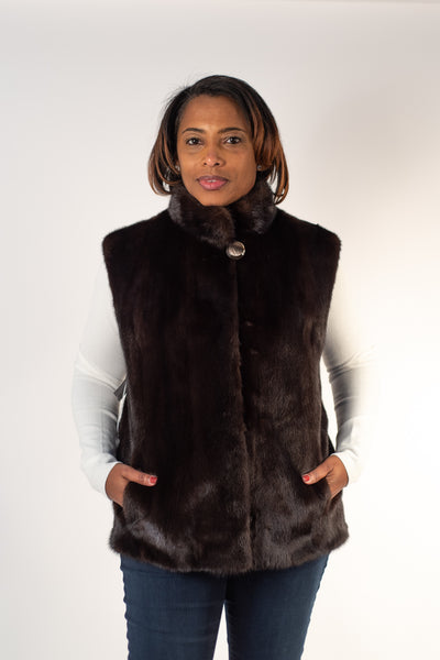 Rippe's Furs 24" Long Hair Female Mink Fur Vest - Mahogany