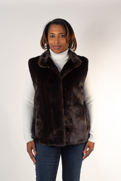 Rippe's Furs 24" Long Hair Female Mink Fur Vest - Mahogany