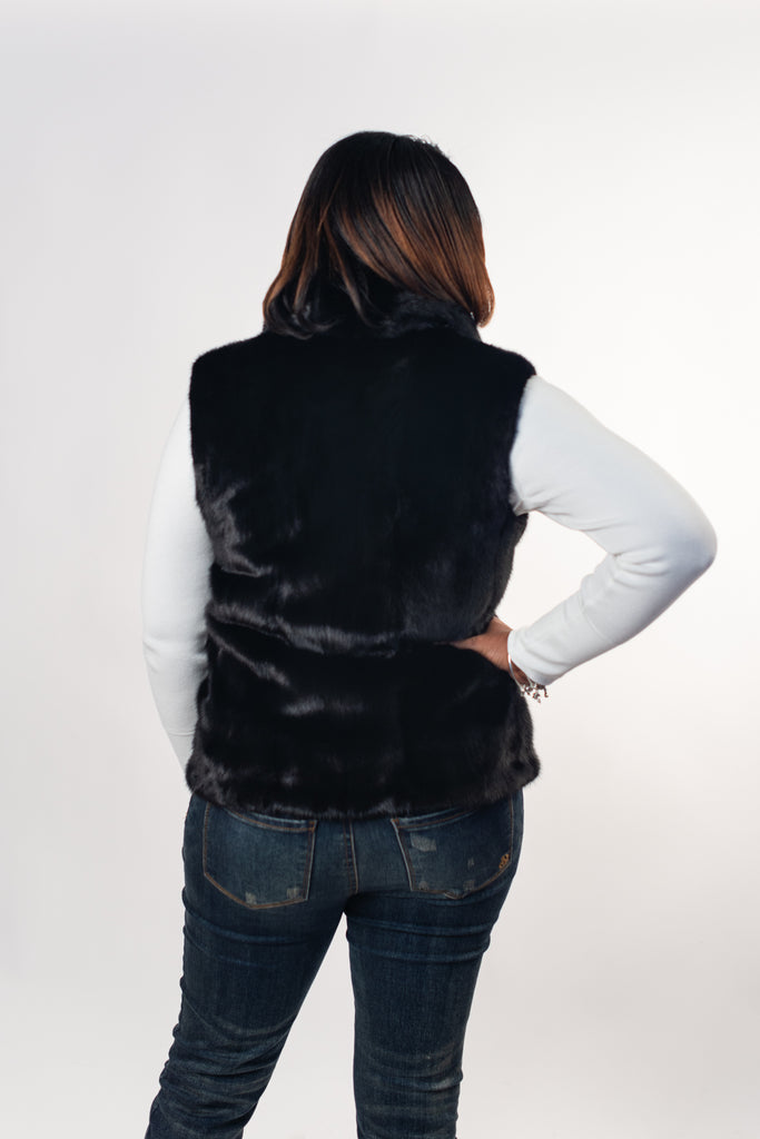 Rippe's Furs 24" Long Hair Female Mink Fur Vest - Black