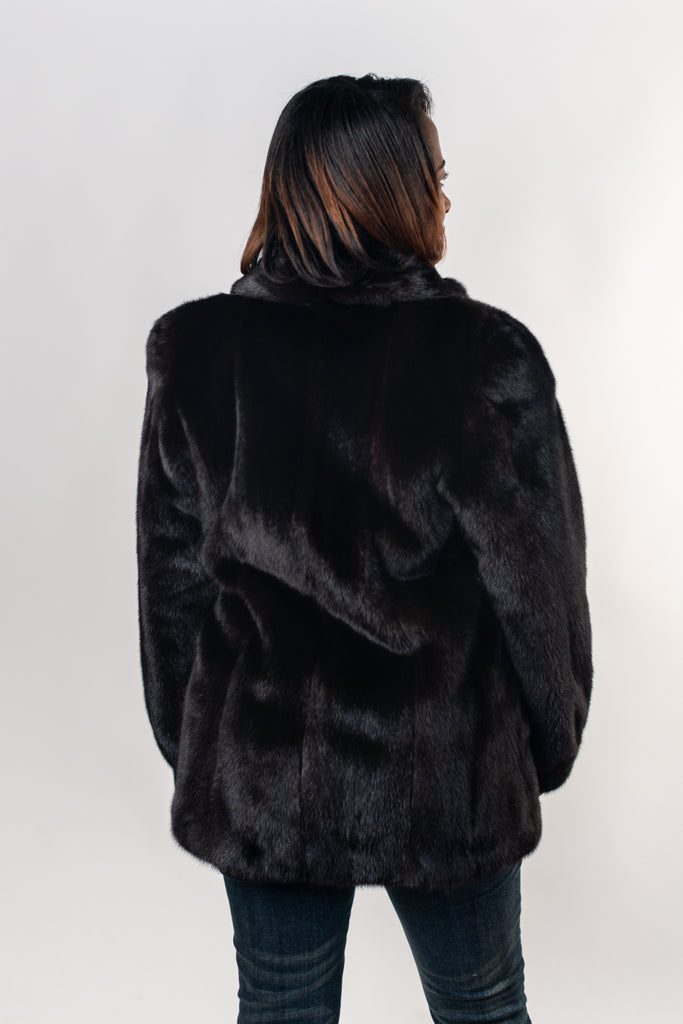 Rippe's Furs Long Hair Female Mink Fur Stroller Jacket - Mahogany