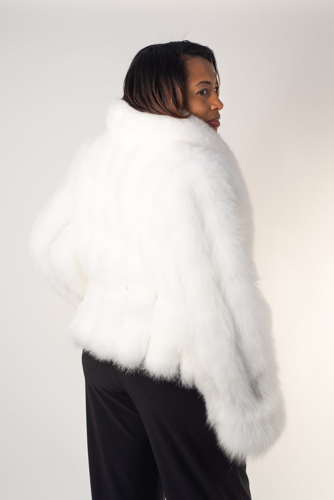 Diva White Fox Fur Jacket with Vertical Panels