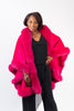 Image of Rippe's Furs Cashmere Cape with Fox Fur Trim - Hot Pink