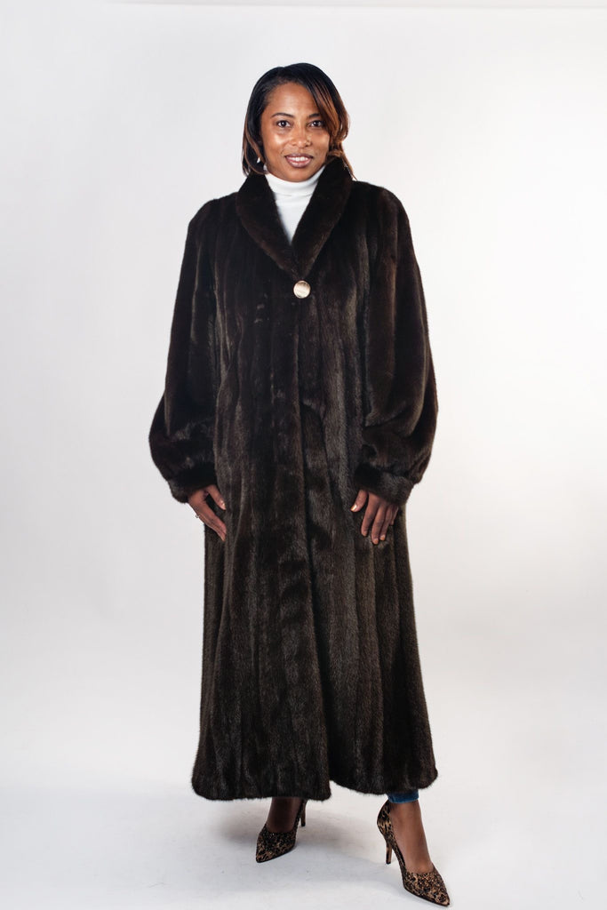 Full Length Shawl Collar Plus Size Mink Fur Coat - Mahoga