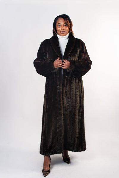 Rippe's Furs Full Length Shawl Collar Mink Fur Coat - Mahogany