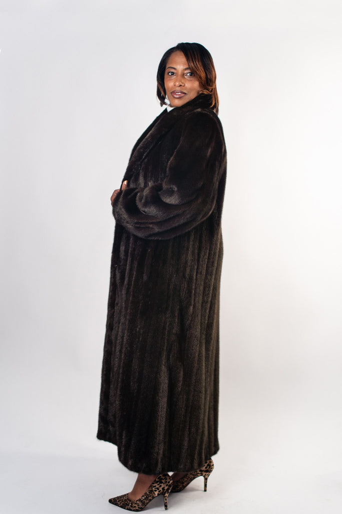 Rippe's Furs Plus Size Full Length Shawl Collar Mink Fur Coat - Mahogany