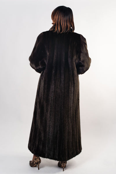Rippe's Furs Full Length Shawl Collar Mink Fur Coat - Mahogany