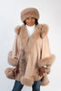 Image of Rippe's Furs Hooded Cashmere Cape with Fox Fur Trim - Oatmeal