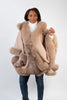Image of Rippe's Furs Hooded Cashmere Cape with Fox Fur Trim - Oatmeal