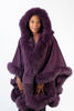 Image of Rippe's Furs Hooded Cashmere Cape with Fox Fur Trim - Purple