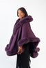 Image of Rippe's Furs Hooded Cashmere Cape with Fox Fur Trim - Purple
