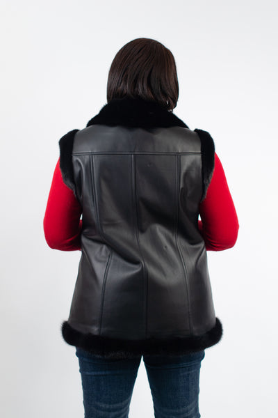 Rippe's Furs 28" Leather Reversible Long Hair Female Mink Fur Vest - Black