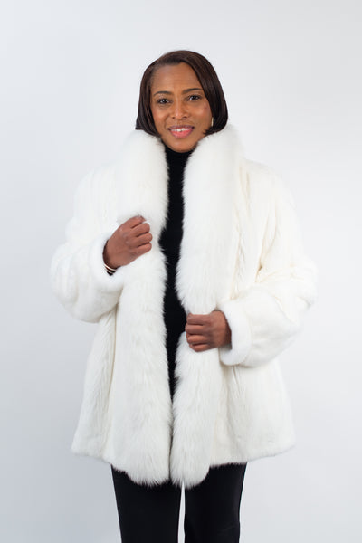 Rippe's Furs Mink Fur Jacket with Detachable Fox Fur Trim Hood - Mahogany