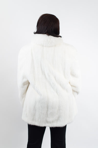 Rippe's Furs Long Hair Mink Fur Stroller with Fox Fur Tuxedo - White