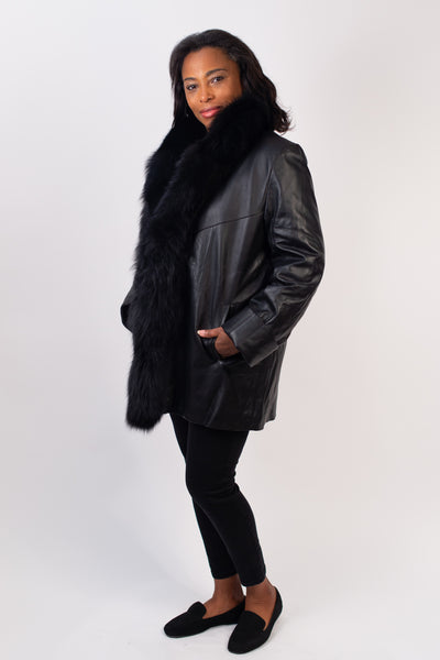 Rippe's Furs Leather Stroller with Fox Fur Tuxedo - Black