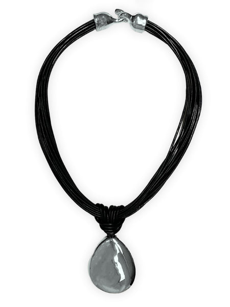 Simon Sebbag Sterling Silver Teardrop Pendant Necklace - Black Leather