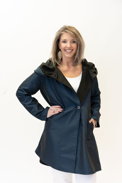 UbU Reversible Hooded Button Front Parisian Raincoat - Navy/Black *Take an Extra 30% Off*