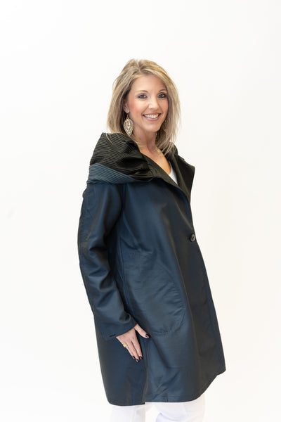 UbU Reversible Hooded Button Front Parisian Raincoat - Navy/Black *Take an Extra 30% Off*