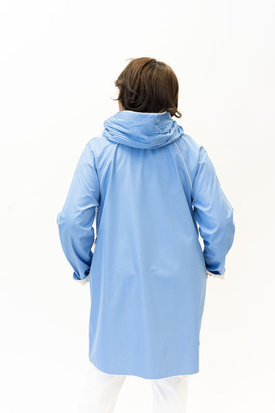 UbU Reversible Hooded Button Front Parisian Raincoat - Periwinkle/Linen *Take an Extra 30% Off*