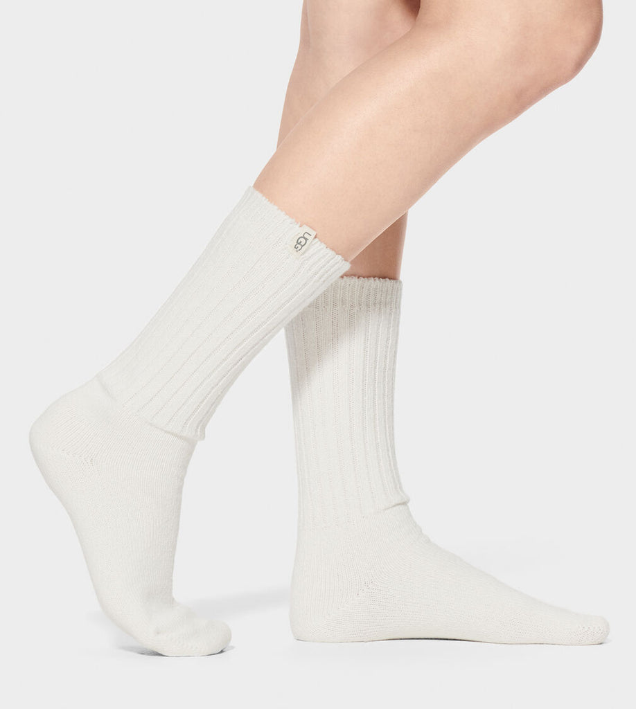 UGG® Ribbed Knit Slouchy Crew Sock - White