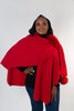 Image of Rippe's Furs Fox Fur Trim Wool Shoulder Loop Wrap - Red
